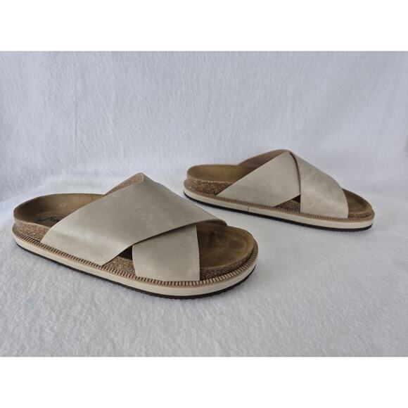 FREE PEOPLE Sidelines Footbed Grey Leather Birk CrissCross Slide Sandals 37 7 - Picture 3 of 8
